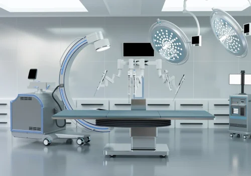clean-operating-room-robot-with-c-arm-and-medical-equipment